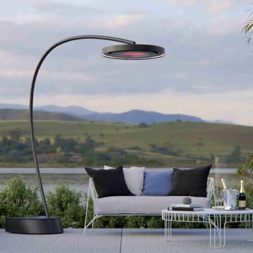 Portable Outdoor Heater next to lounge and table