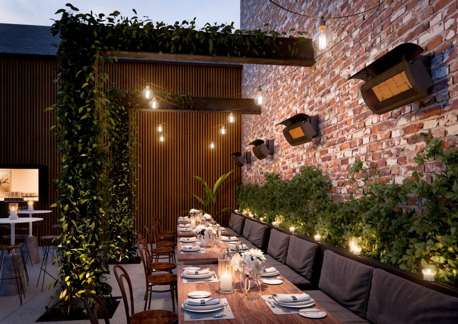 Outdoor Gas Heater Wall Mounted on Brick Wall