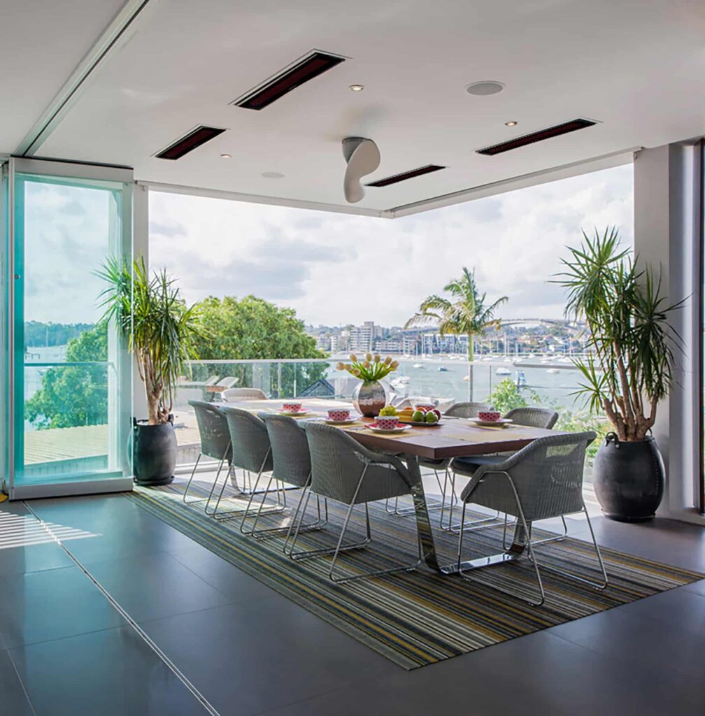 Outdoor table and chairs with bay views